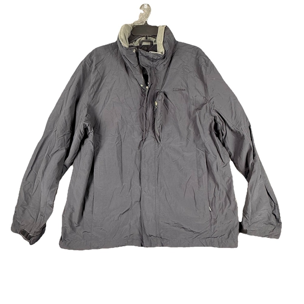 LL‎ Bean Windbreaker Men's XL Black  Hood Full Zip Pockets Polyester